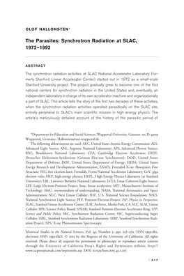 The Parasites: Synchrotron Radiation at SLAC, 1972—1992