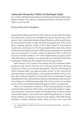 Autocratic Monarchy: Politics in Panchayat Nepal Reviewed By