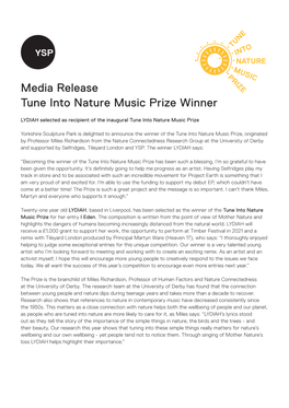 Media Release Tune Into Nature Music Prize Winner