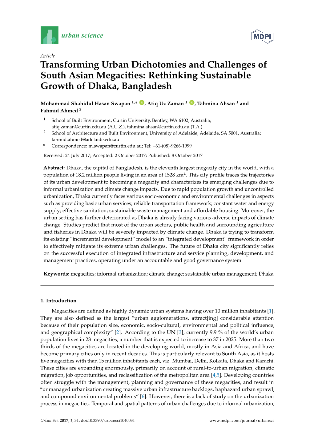 Rethinking Sustainable Growth of Dhaka, Bangladesh