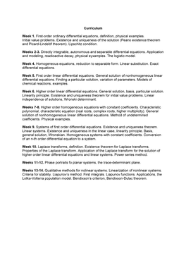 Curriculum Week 1. First-Order Ordinary Differential Equations