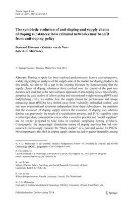 The Symbiotic Evolution of Anti-Doping and Supply Chains of Doping Substances: How Criminal Networks May Benefit from Anti-Doping Policy