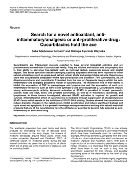 Inflammatory/Analgesic Or Anti-Proliferative Drug: Cucurbitacins Hold the Ace