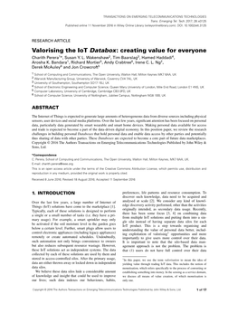 Valorising the Iot Databox: Creating Value for Everyone Charith Perera1*, Susan Y