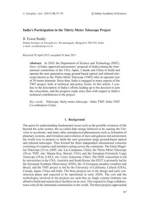India's Participation in the Thirty-Meter Telescope Project B