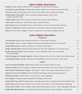 First Course Selections Main Course Selections