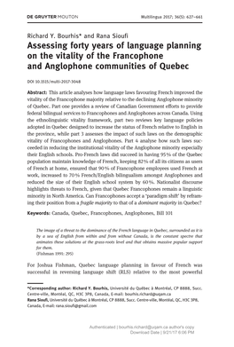 Assessing Forty Years of Language Planning on the Vitality of the Francophone and Anglophone Communities of Quebec
