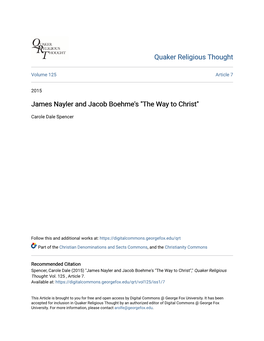 James Nayler and Jacob Boehme's "The Way to Christ"