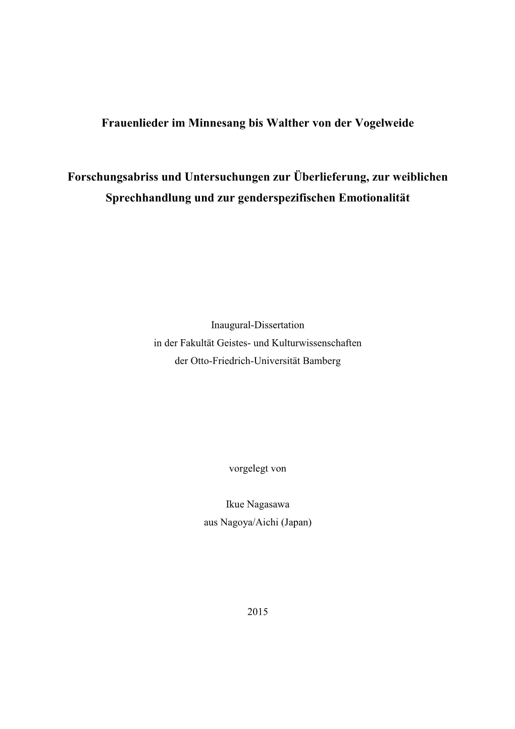 Frauenlieder Im Minnesang Bis Walther Von Der Vogelweide