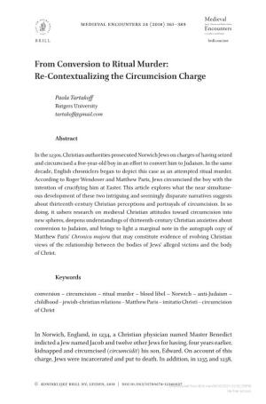 From Conversion to Ritual Murder: Re-Contextualizing the Circumcision Charge