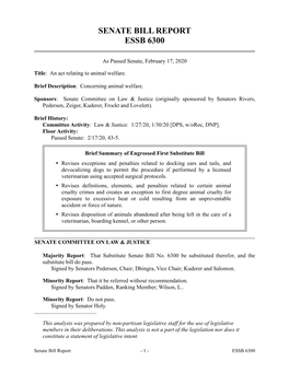 Senate Bill Report Essb 6300