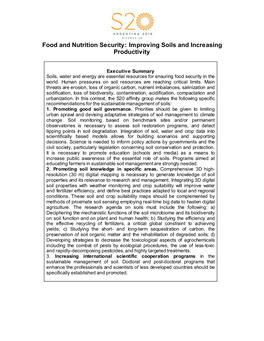Food and Nutrition Security: Improving Soils and Increasing Productivity