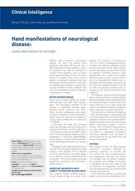 Hand Manifestations of Neurological Disease: Some Alternatives to Consider