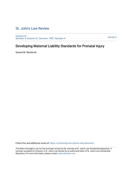 Developing Maternal Liability Standards for Prenatal Injury