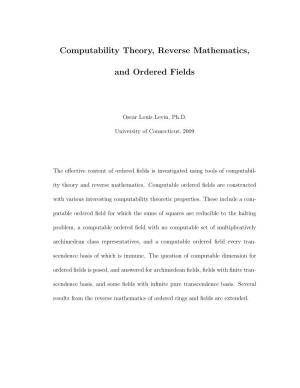 Computability Theory, Reverse Mathematics, and Ordered Fields