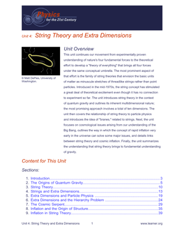 Unit 4: String Theory and Extra Dimensions