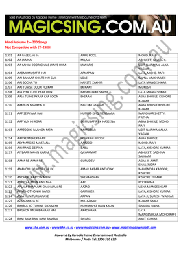 Hindi Volume 2 – 200 Songs Not Compatible with ET-23KH