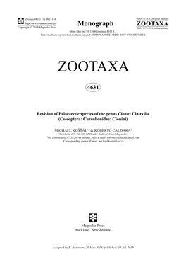 Revision of Palaearctic Species of the Genus Cionus Clairville (Coleoptera: Curculionidae: Cionini)