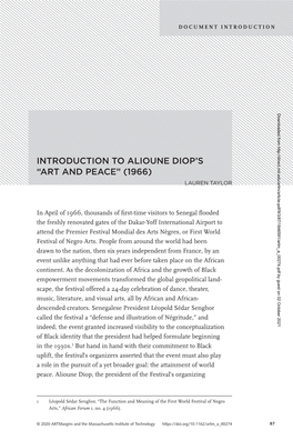 Introduction to Alioune Diop's “Art and Peace”