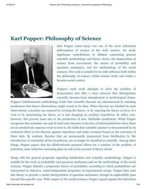 Karl Popper: Philosophy of Science