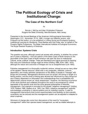 The Political Ecology of Crisis and Institutional Change: the Case of the Northern Cod1