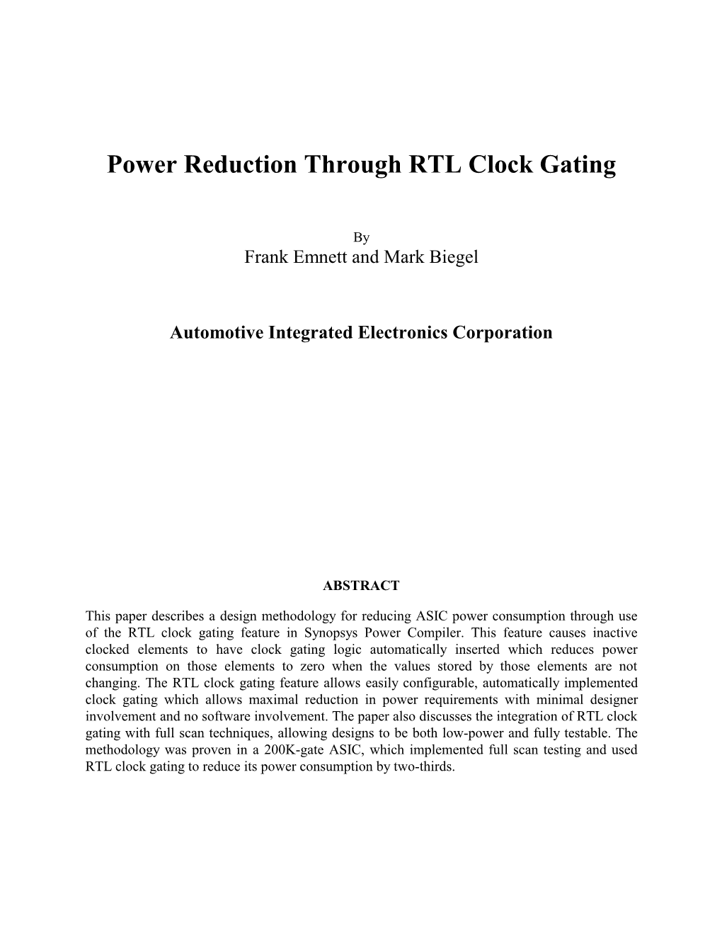 Power Reduction Through RTL Clock Gating