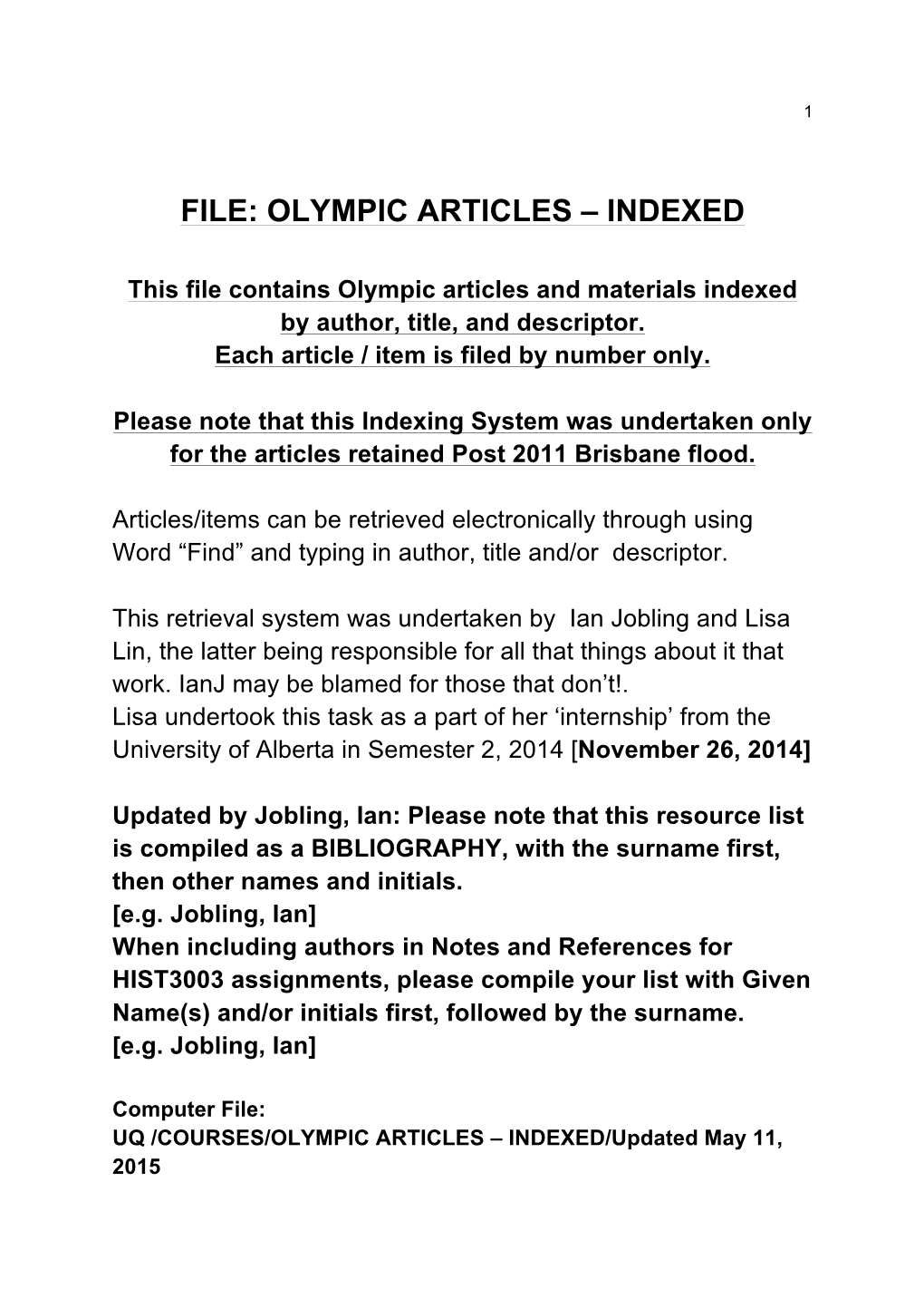 File: Olympic Articles – Indexed