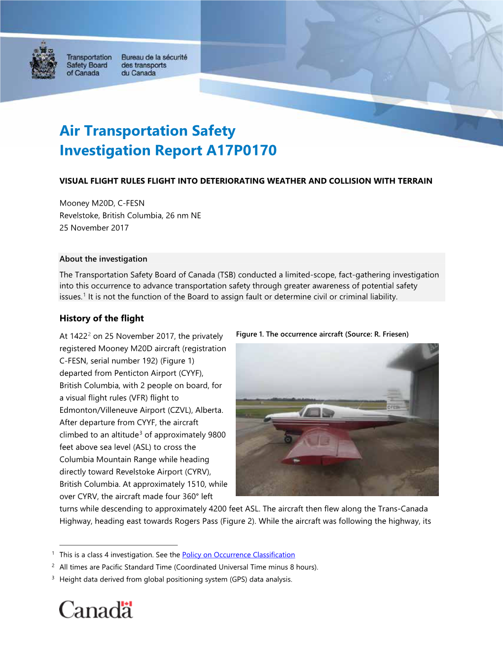 Air Transportation Safety Investigation Report A17P0170