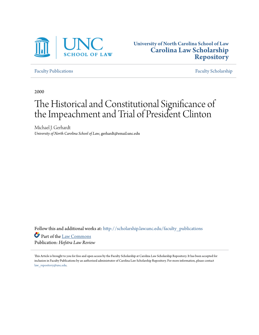 The Historical and Constitutional Significance of the Impeachment