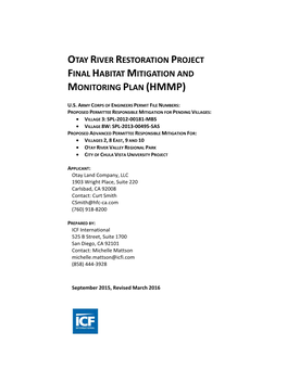 Otay River Restoration Project Final Habitat Mitigation and Monitoring Plan (Hmmp)