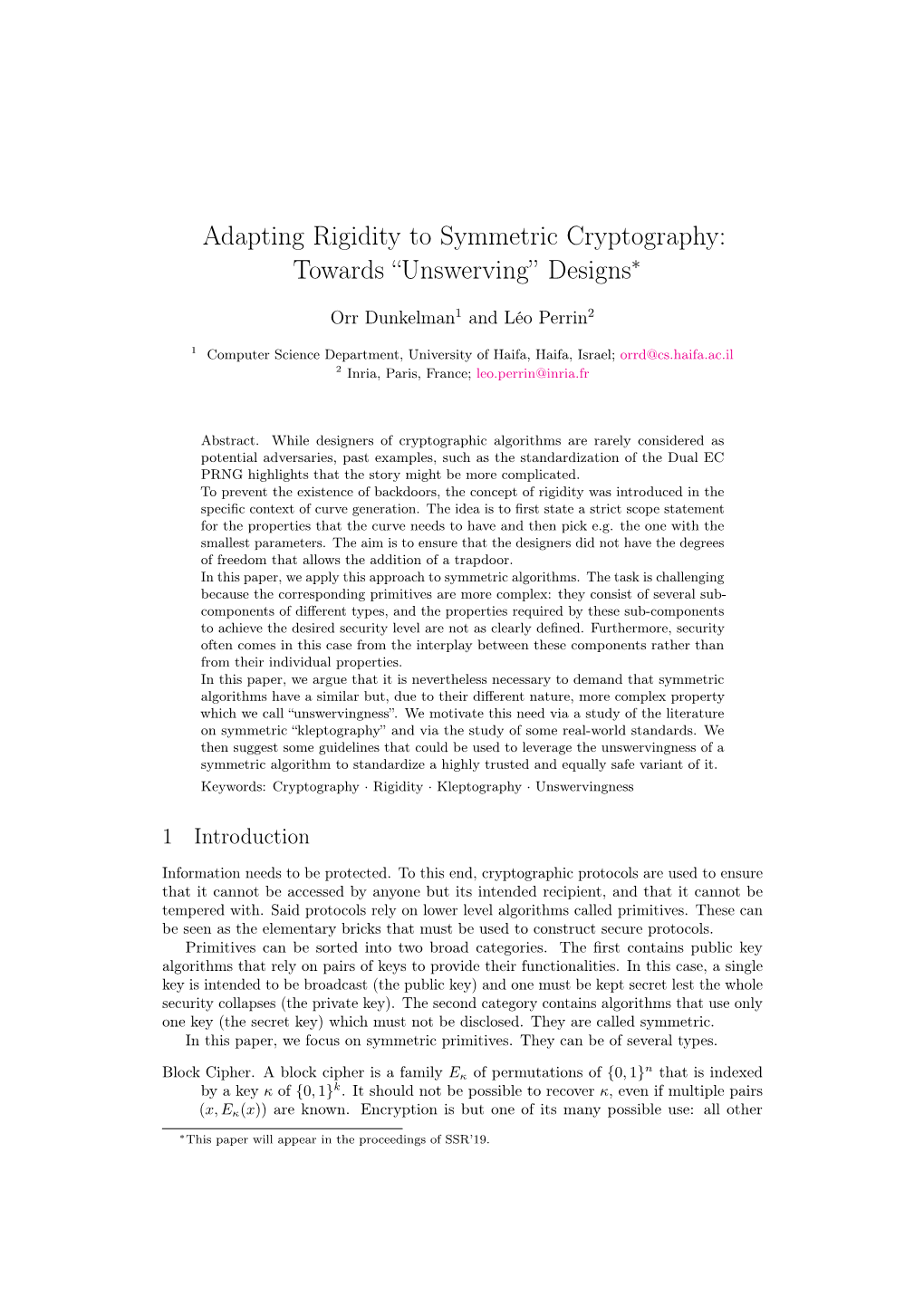 Adapting Rigidity to Symmetric Cryptography: Towards “Unswerving” Designs∗