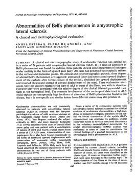 Abnormalities of Bell's Phenomenon in Amyotrophic Lateral Sclerosis a Clinical and Electrophysiological Evaluation