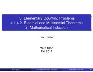 3. Elementary Counting Problems 4.1,4.2. Binomial and Multinomial Theorems 2