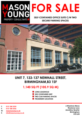 Unit 7, 133-137 Newhall Street, Birmingham,B3 1Sf