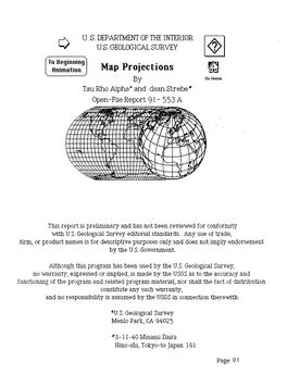 Map Projections by Go Horn* Tau Rho Alpha* and Daan Strebe' Open-File Report 91-553 A