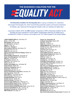 Business Coalition for the Equality Act Is a Group of Leading U.S