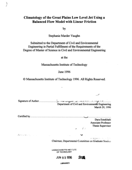 Climatology of the Great Plains Low Level Jet Using a Balanced Flow Model with Linear Friction By