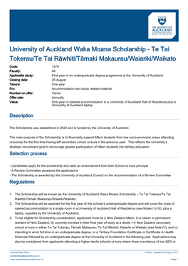 University of Auckland Waka Moana Scholarship