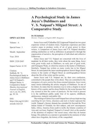 A Psychological Study in James Joyce's Dubliners and VS