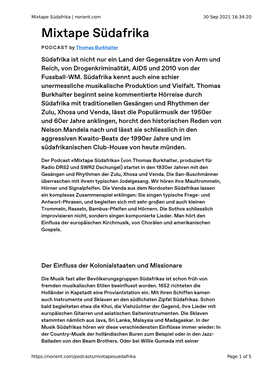 Mixtape Südafrika | Norient.Com 30 Sep 2021 16:34:20 Mixtape Südafrika PODCAST by Thomas Burkhalter