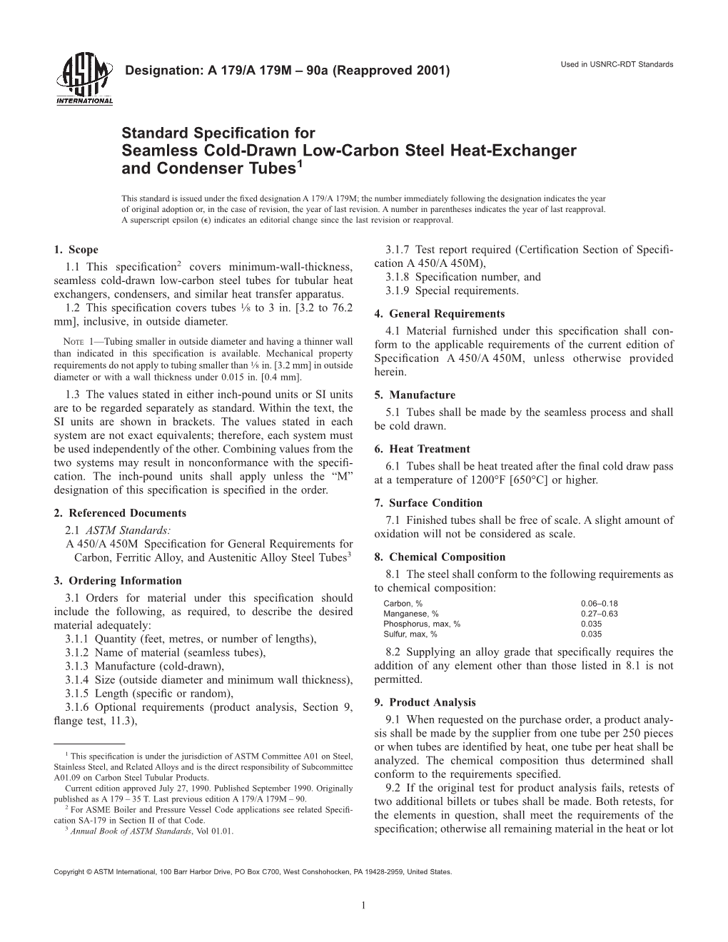 Seamless Cold-Drawn Low-Carbon Steel Heat-Exchanger and Condenser Tubes1