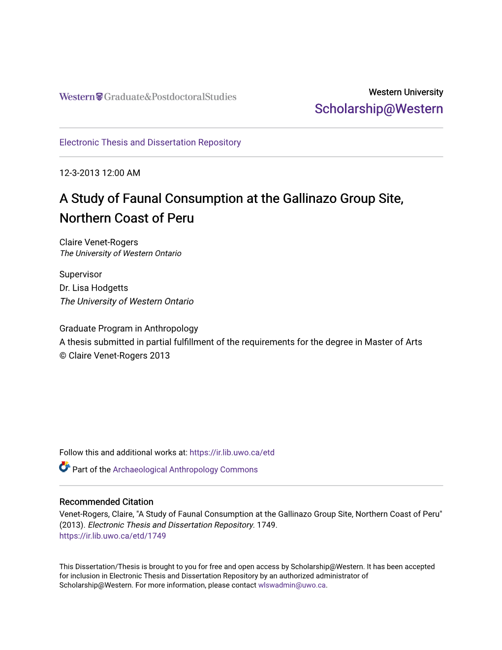 A Study of Faunal Consumption at the Gallinazo Group Site, Northern Coast of Peru