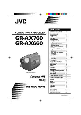 Gr-Ax760 Gr-Ax660 Compact Vhs Camcorder Instructions