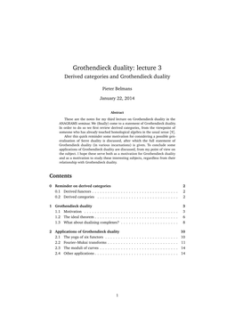Grothendieck Duality: Lecture 3 Derived Categories and Grothendieck Duality