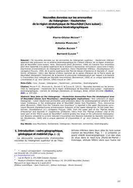 Hauterivien De La Région Stratotypique De Neuchâtel (Jura Suisse) : Implications Biostratigraphiques