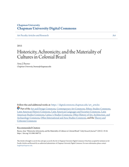 Historicity, Achronicity, and the Materiality of Cultures in Colonial Brazil Amy J