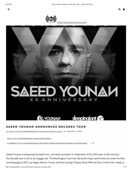 Saeed Younan Announces Decades Tour – Sound and Noize