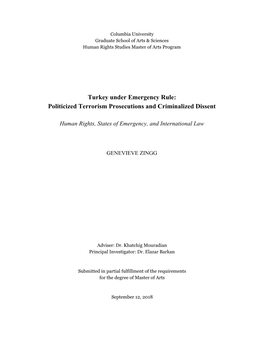 Turkey Under Emergency Rule: Politicized Terrorism Prosecutions and Criminalized Dissent