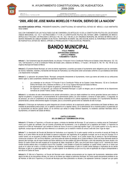 Bando Municipal Titulo Primero Disposiciones Generales Capitulo Primero Fundamento Y Objeto