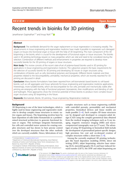 Recent Trends in Bioinks for 3D Printing Janarthanan Gopinathan1,2 and Insup Noh1,2*